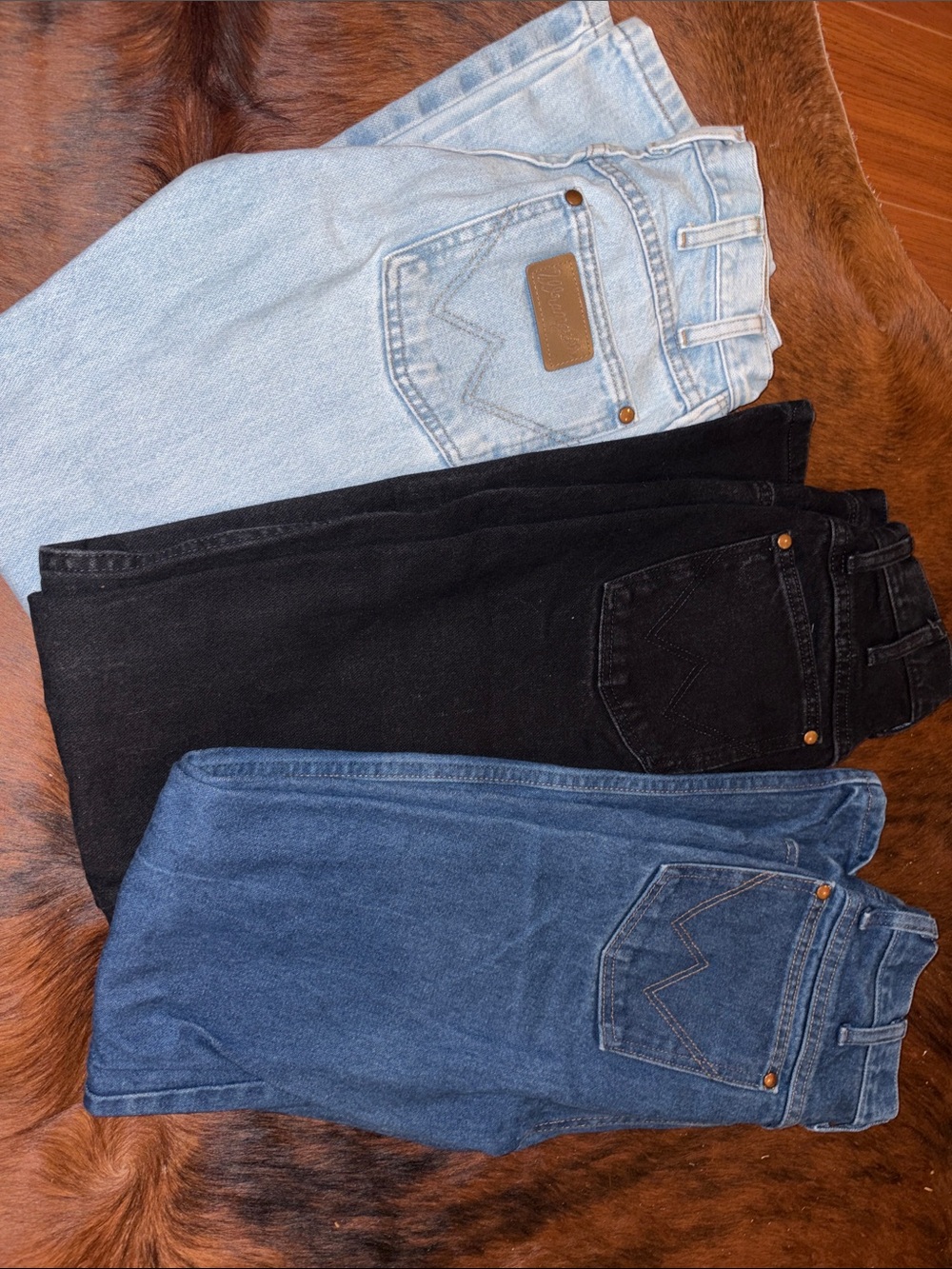 Wrangler Cowboy Cut Jeans Trio — Light Blue, Black, Dark Blue